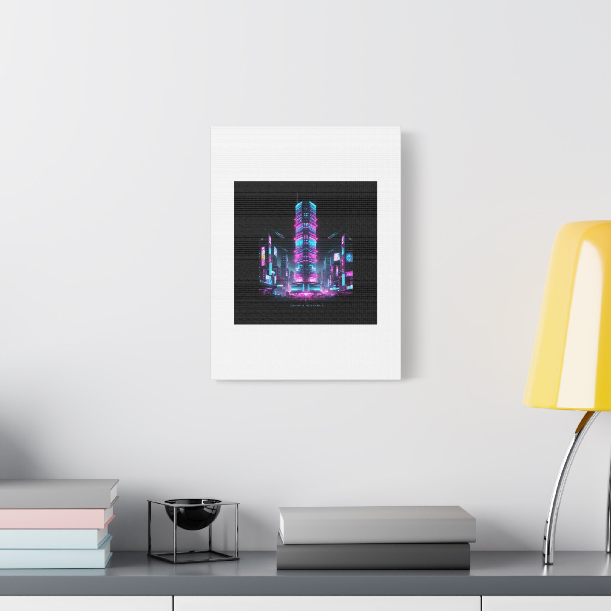 Neon Cyberpunk Skyline Canvas | synthwave city poster, futuristic neon art