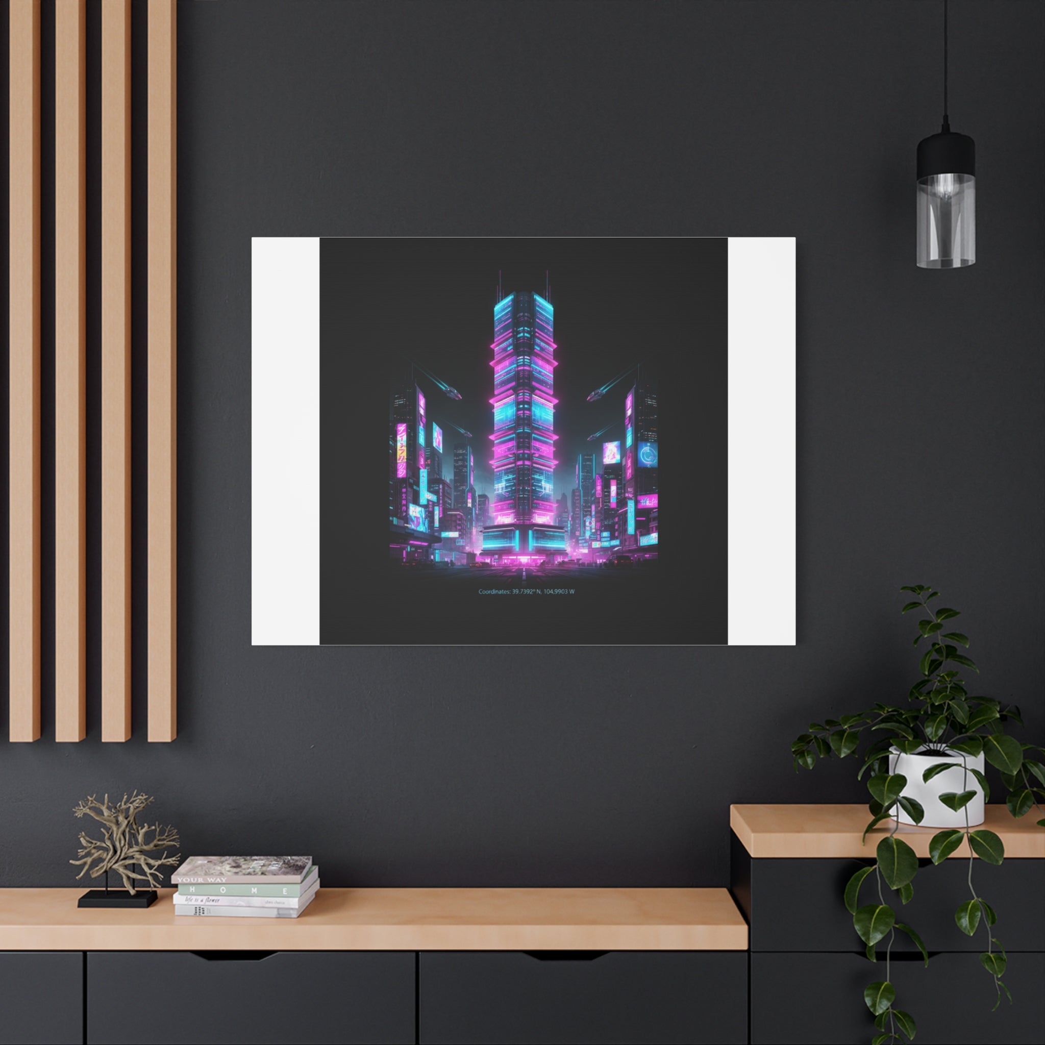 Neon Cyberpunk Skyline Canvas | synthwave city poster, futuristic neon art
