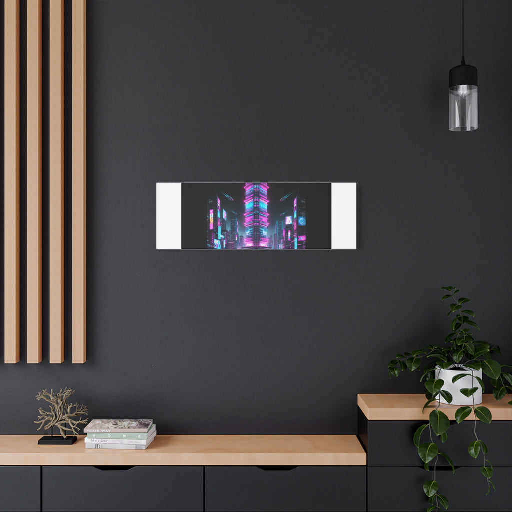 Neon Cyberpunk Skyline Canvas | synthwave city poster, futuristic neon art