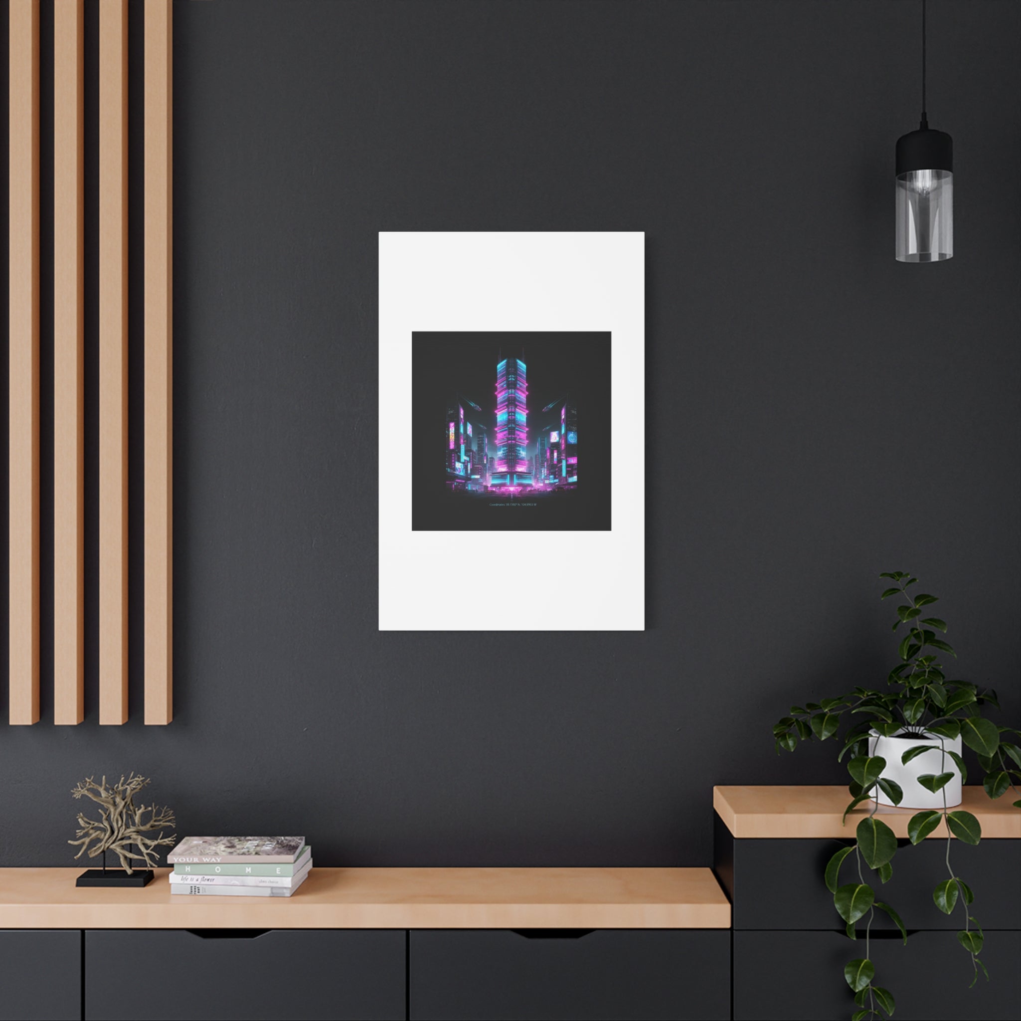 Neon Cyberpunk Skyline Canvas | synthwave city poster, futuristic neon art