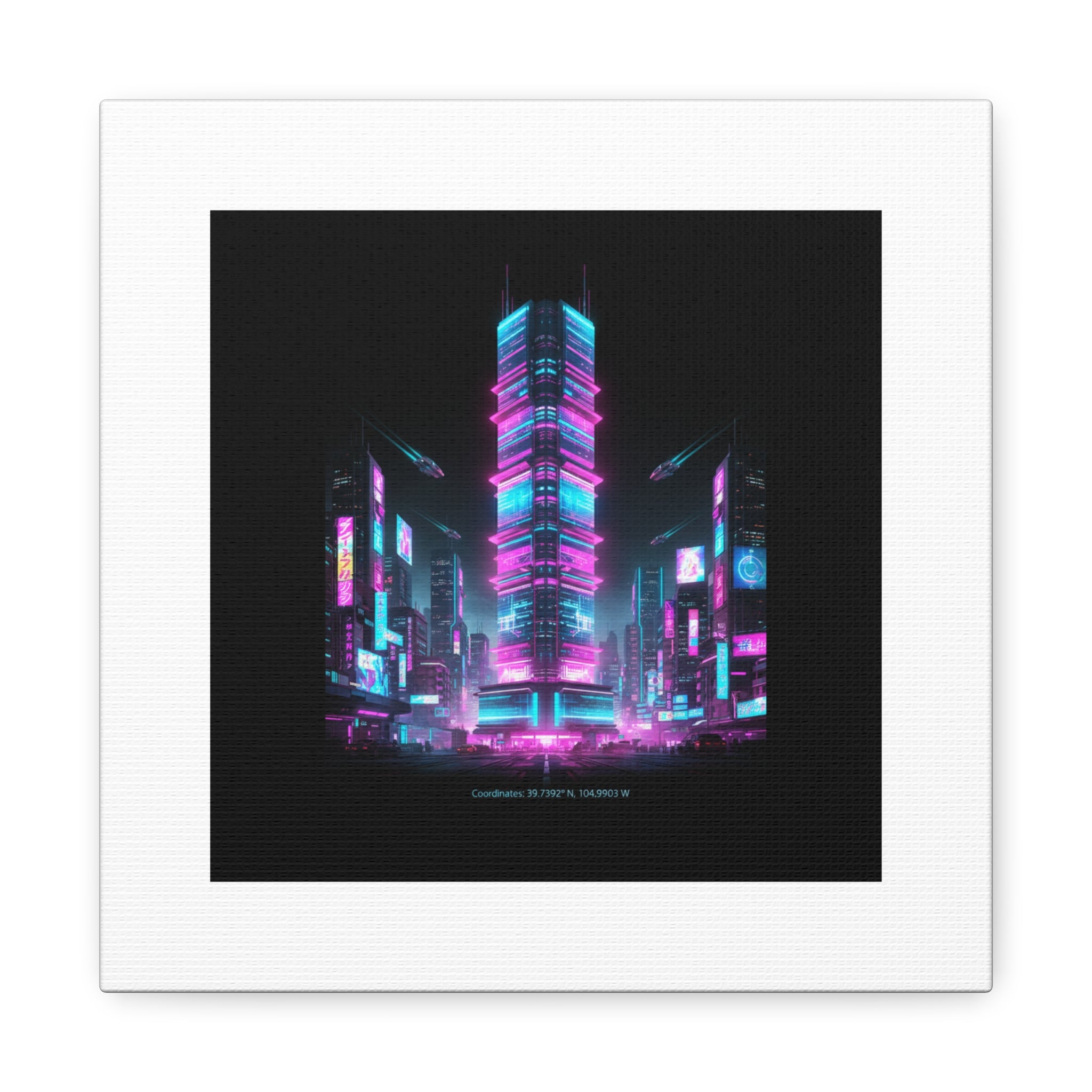 Neon Cyberpunk Skyline Canvas | synthwave city poster, futuristic neon art