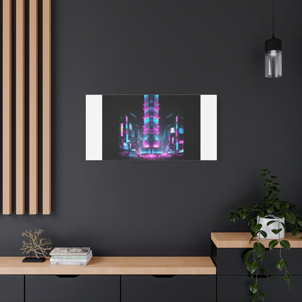 Neon Cyberpunk Skyline Canvas | synthwave city poster, futuristic neon art