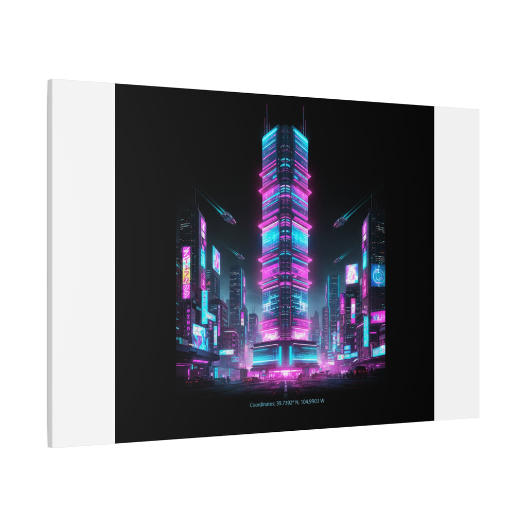 Neon Cyberpunk Skyline Canvas | synthwave city poster, futuristic neon art