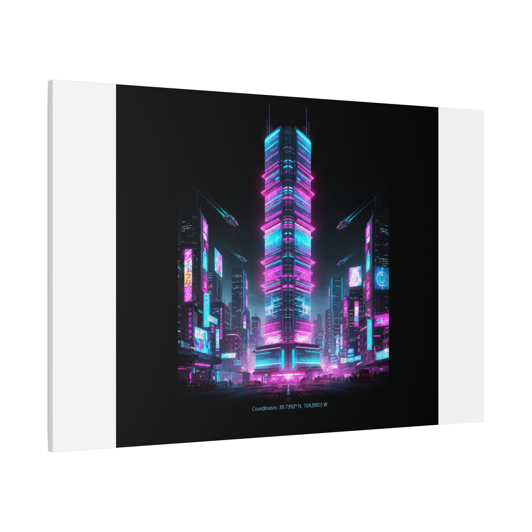 Neon Cyberpunk Skyline Canvas | synthwave city poster, futuristic neon art