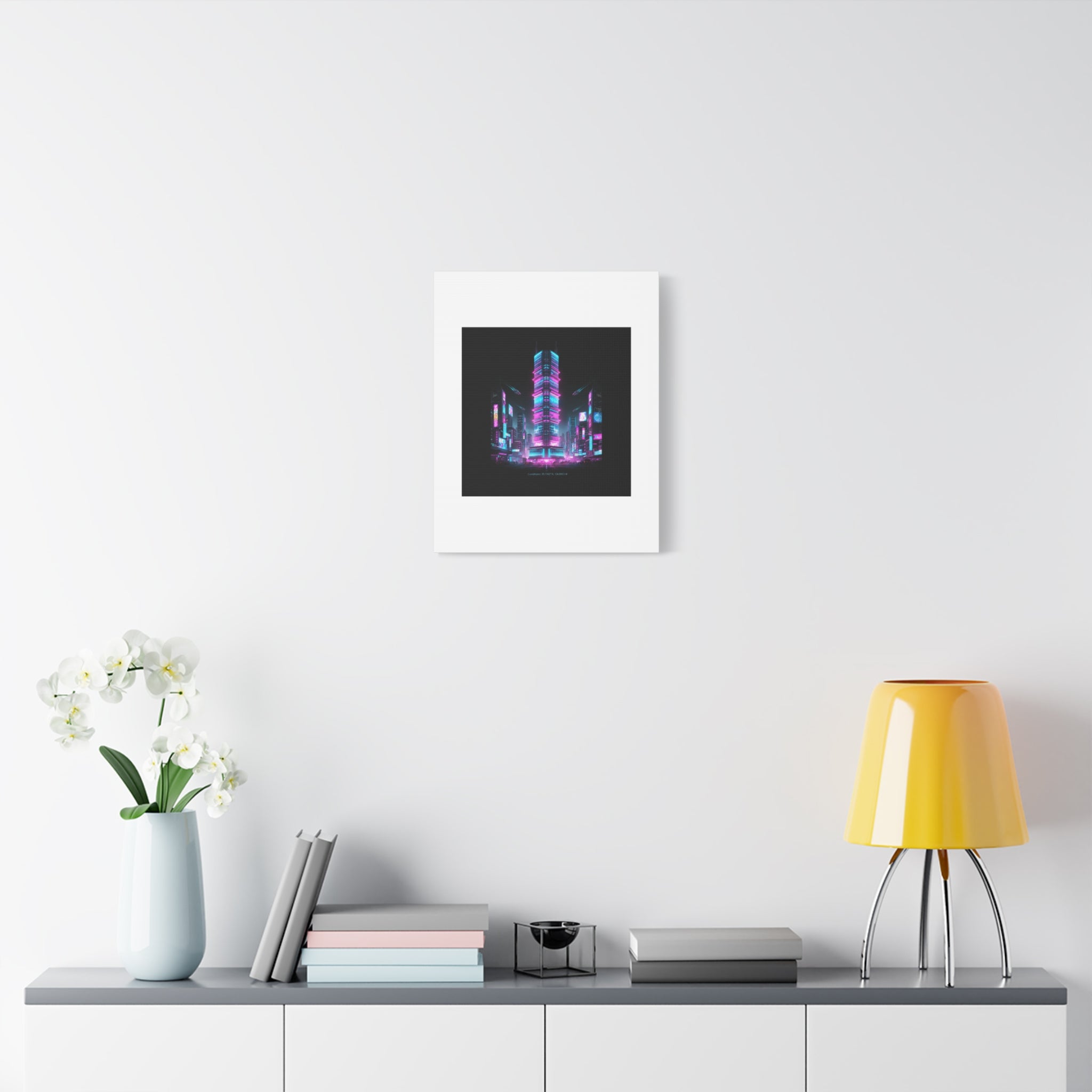 Neon Cyberpunk Skyline Canvas | synthwave city poster, futuristic neon art