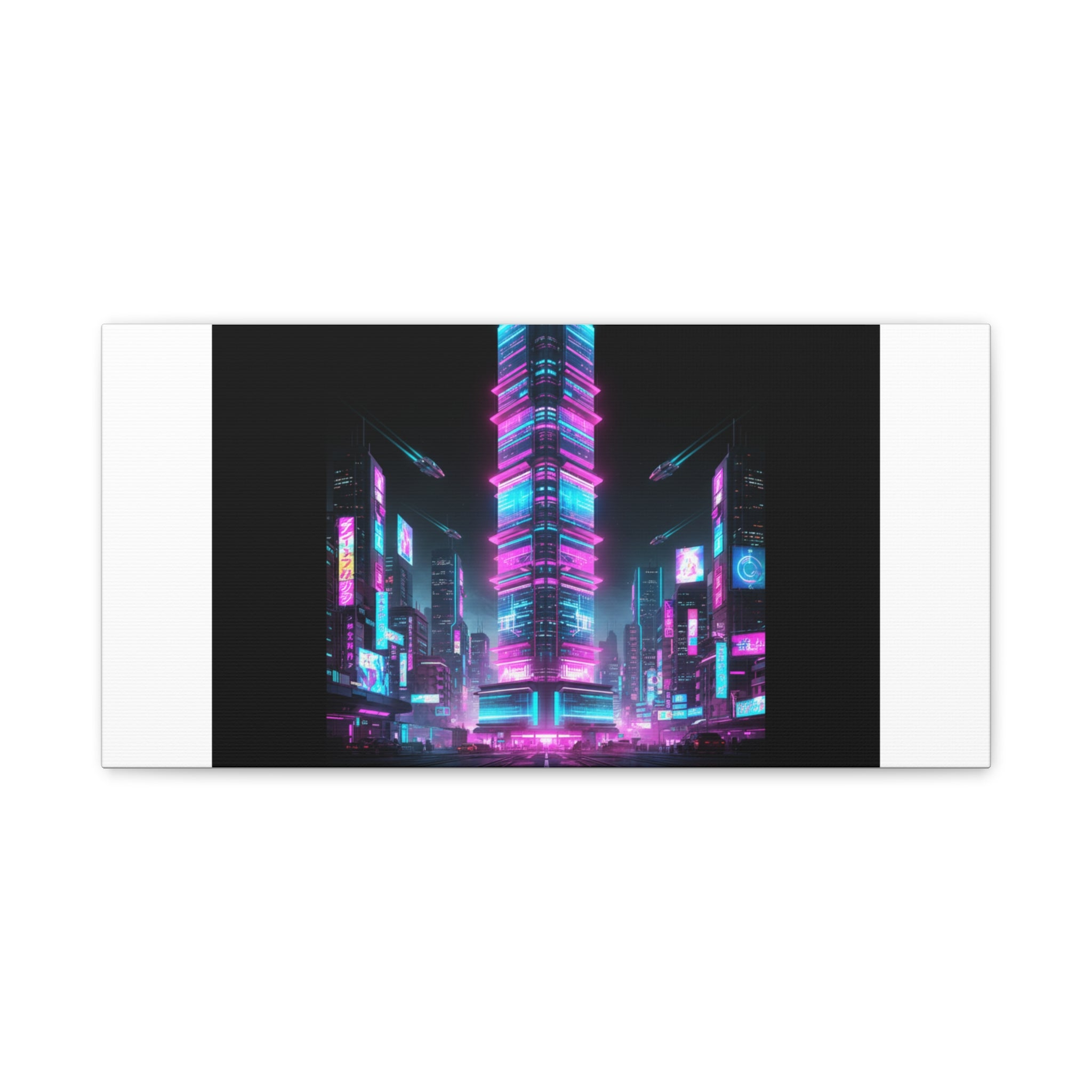 Neon Cyberpunk Skyline Canvas | synthwave city poster, futuristic neon art