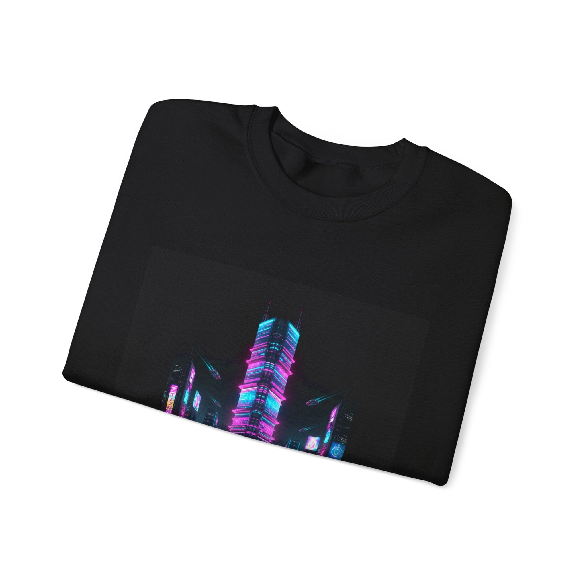 Neon Cyberpunk Skyline Sweatshirt | synthwave skyline, future city art