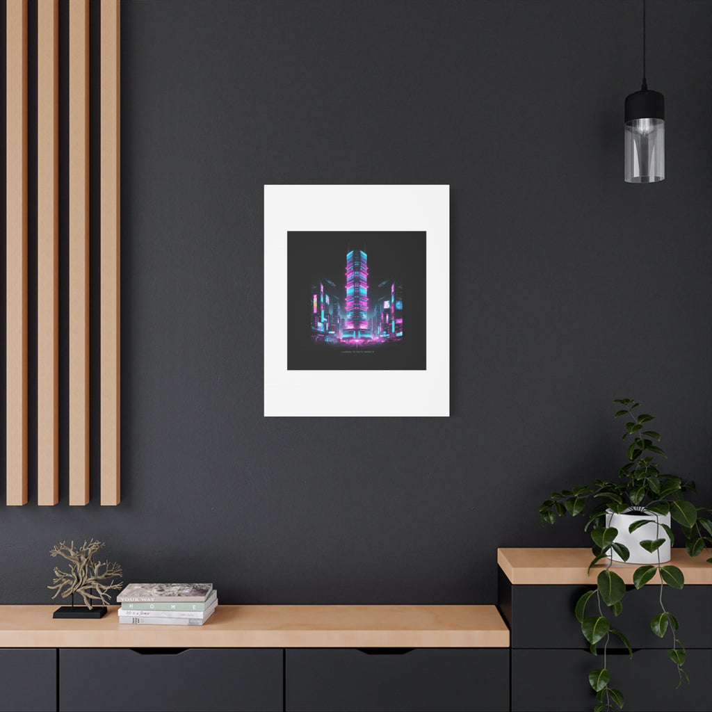 Neon Cyberpunk Skyline Canvas | synthwave city poster, futuristic neon art