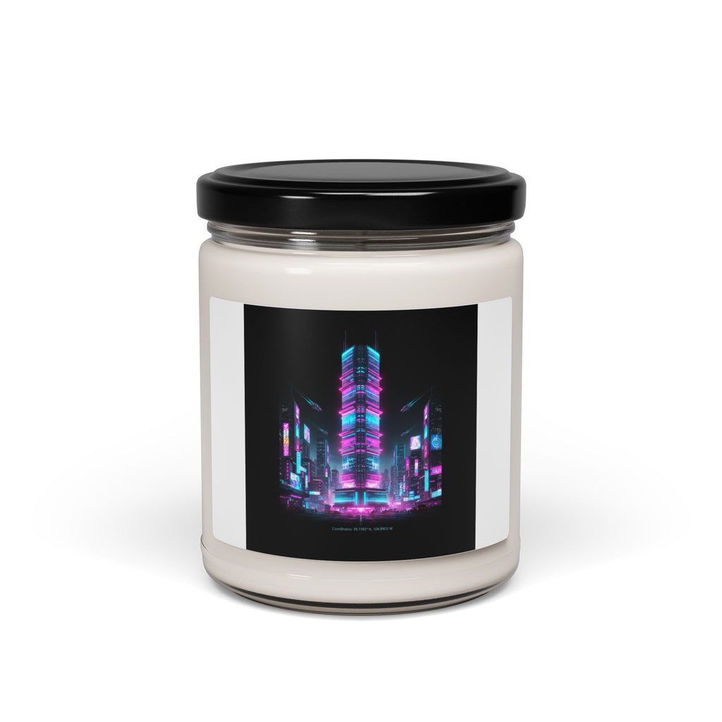 Neon Cyberpunk Skyline Candle | Scented Soy 9oz, Synthwave Cityscape
