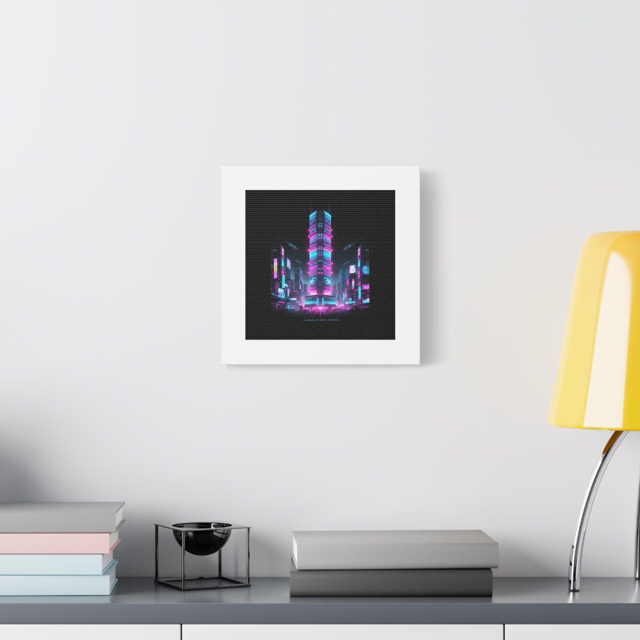 Neon Cyberpunk Skyline Canvas | synthwave city poster, futuristic neon art