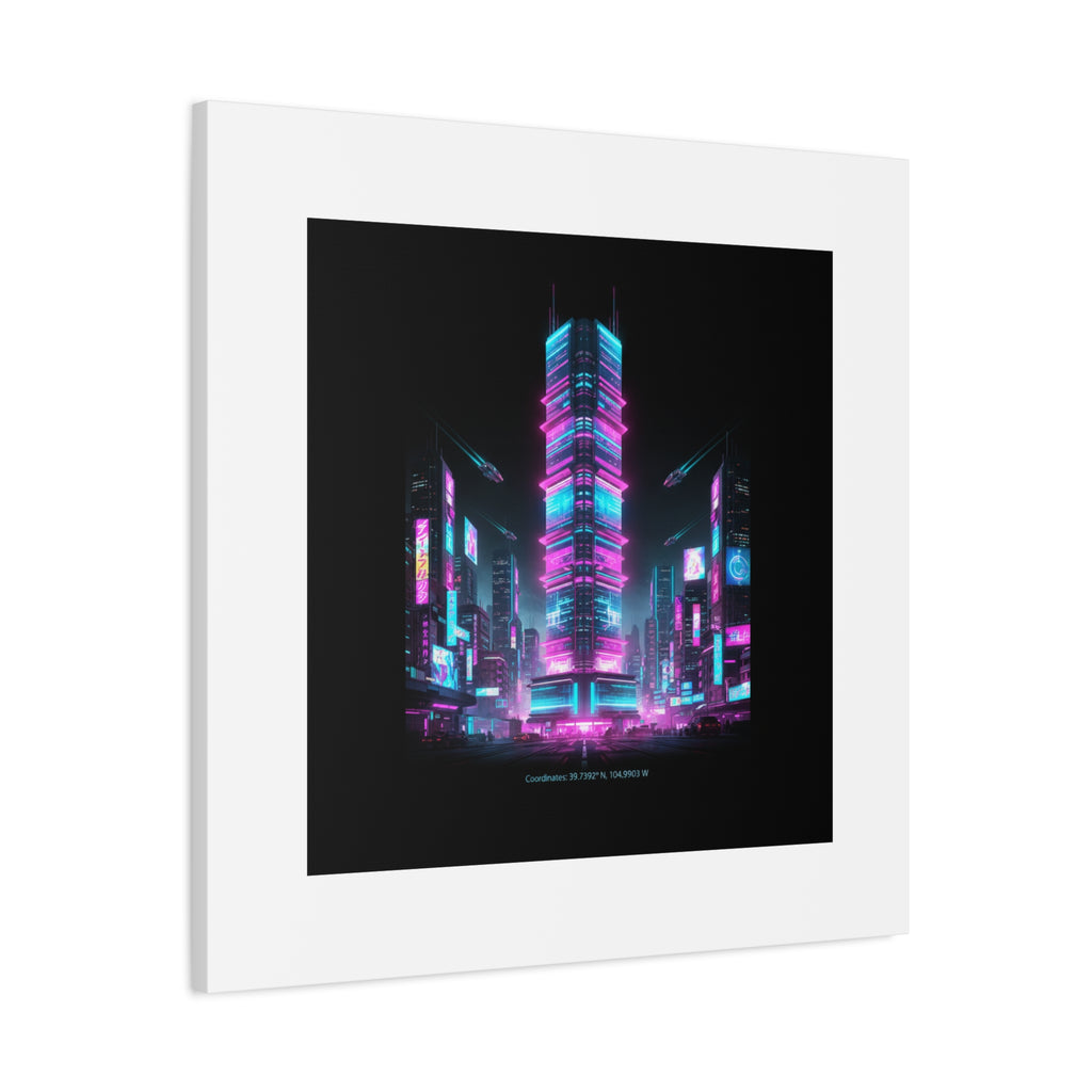 Neon Cyberpunk Skyline Canvas | synthwave city poster, futuristic neon art