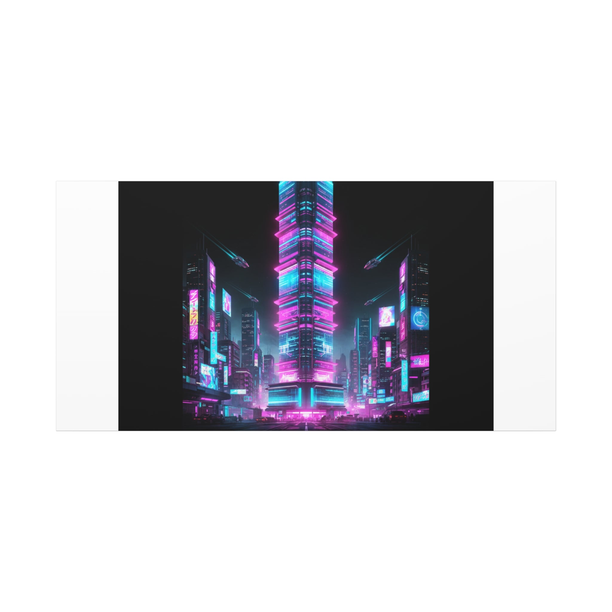 Neon Cyberpunk Skyline Canvas | synthwave city poster, futuristic neon art