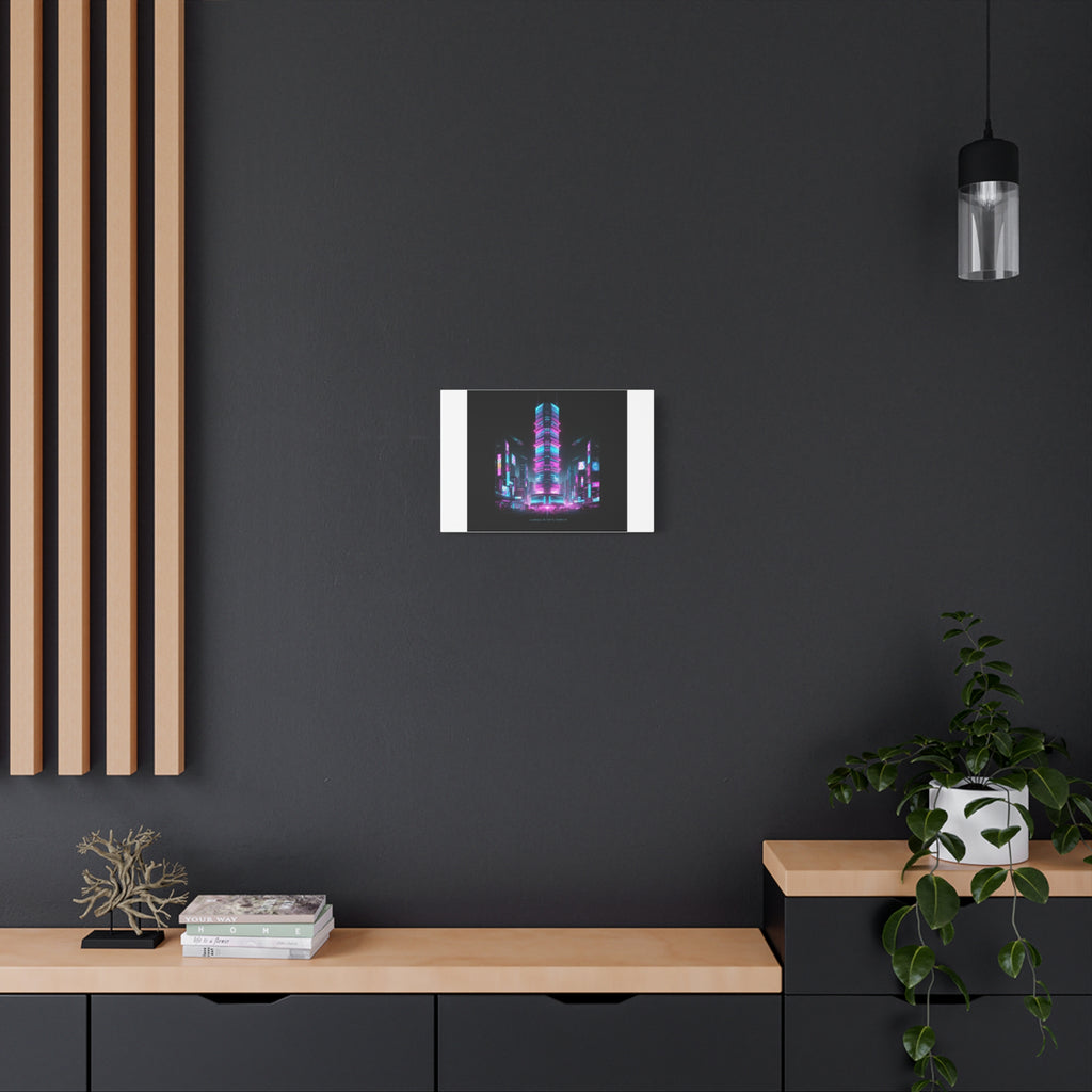 Neon Cyberpunk Skyline Canvas | synthwave city poster, futuristic neon art