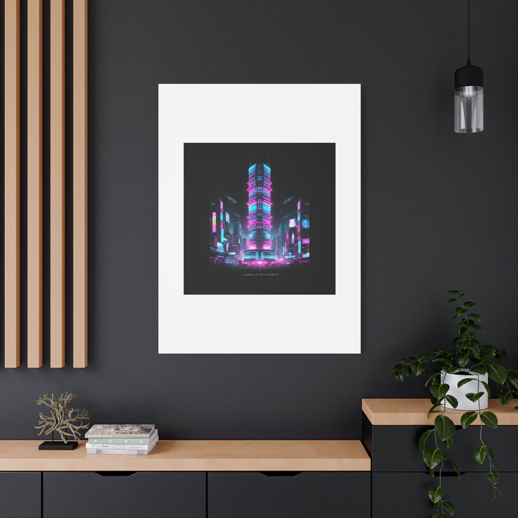 Neon Cyberpunk Skyline Canvas | synthwave city poster, futuristic neon art