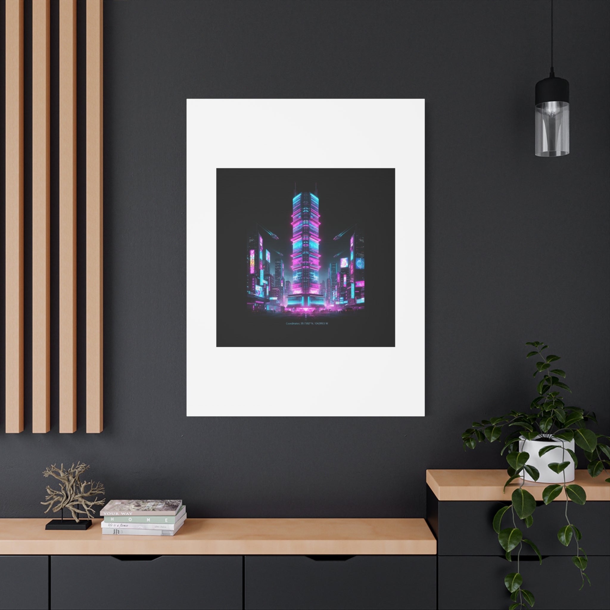 Neon Cyberpunk Skyline Canvas | synthwave city poster, futuristic neon art