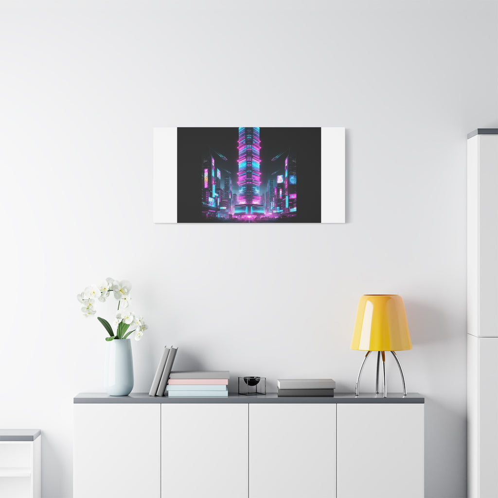 Neon Cyberpunk Skyline Canvas | synthwave city poster, futuristic neon art