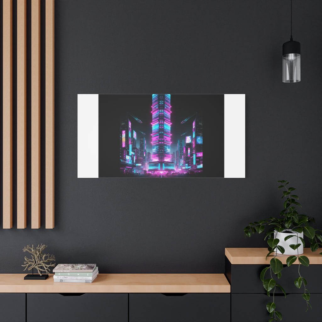 Neon Cyberpunk Skyline Canvas | synthwave city poster, futuristic neon art