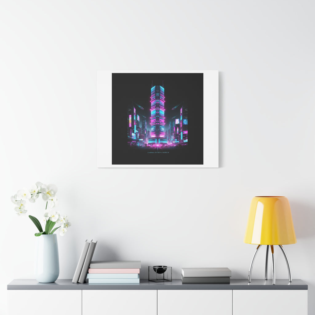 Neon Cyberpunk Skyline Canvas | synthwave city poster, futuristic neon art