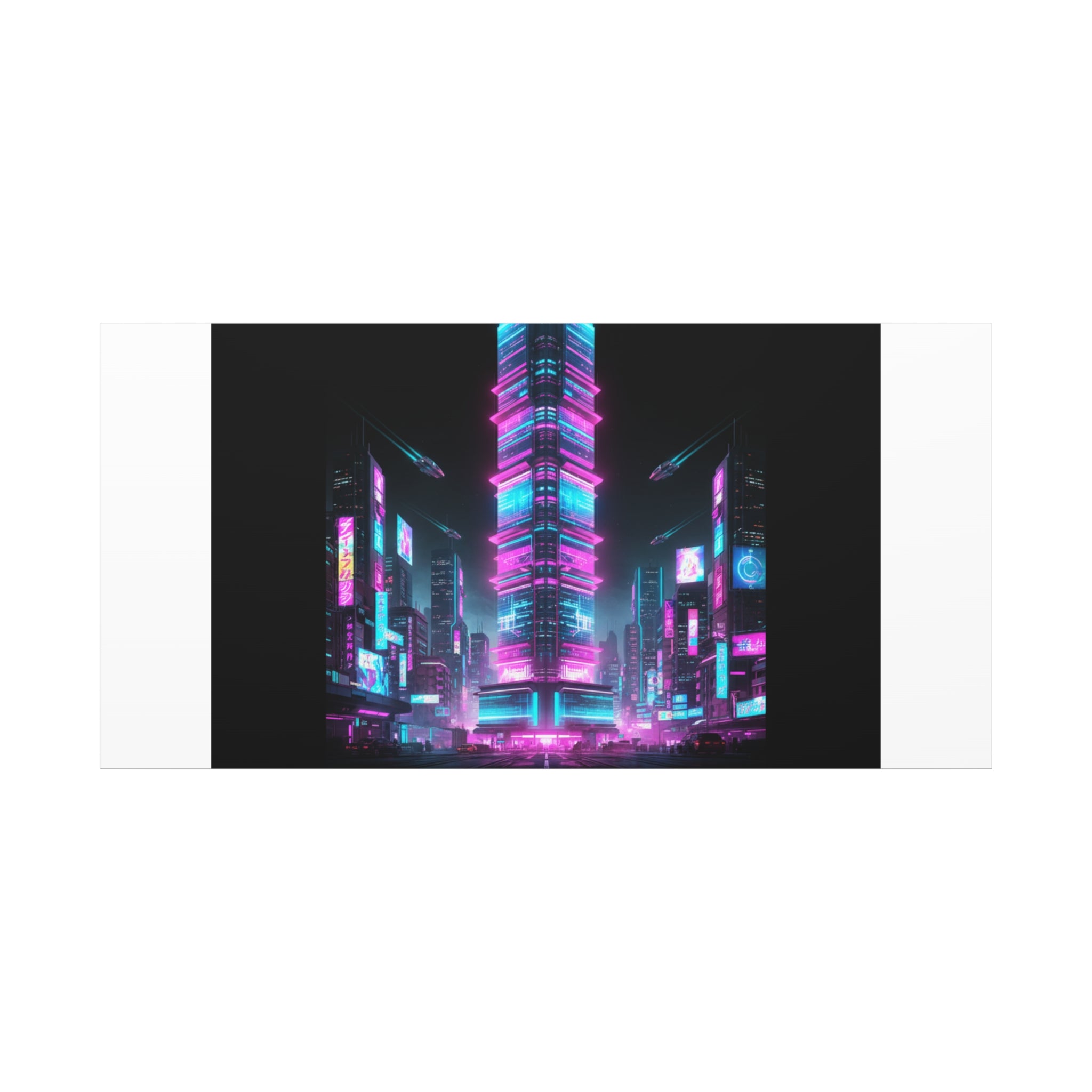 Neon Cyberpunk Skyline Canvas | synthwave city poster, futuristic neon art
